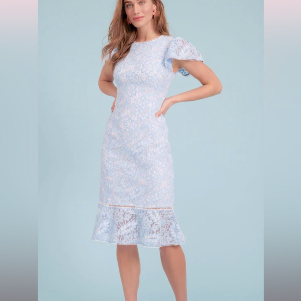 Rachel Parcell Blue Lace Sheath Dress with Ruffle Hem